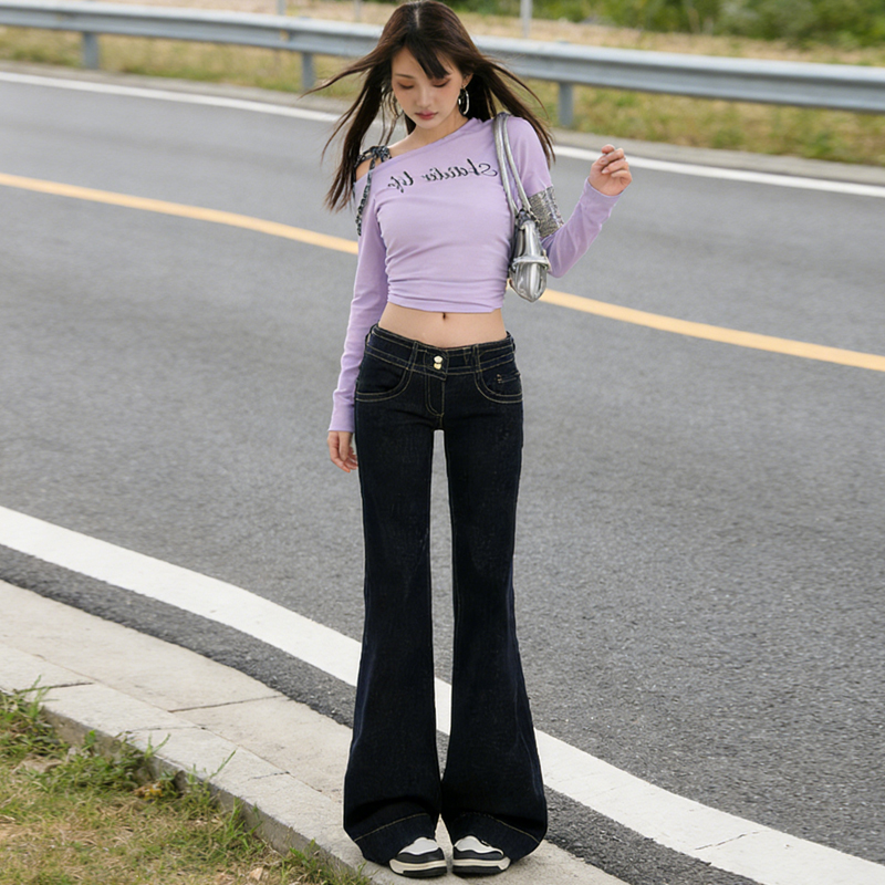 실사 2026 아메리칸 진한 파란색 세단 닝 블루 아니요 막대기 다리 부츠컷 청바지 루즈핏 슬림해 보이는 다용도 바닥 청소 바지 여성