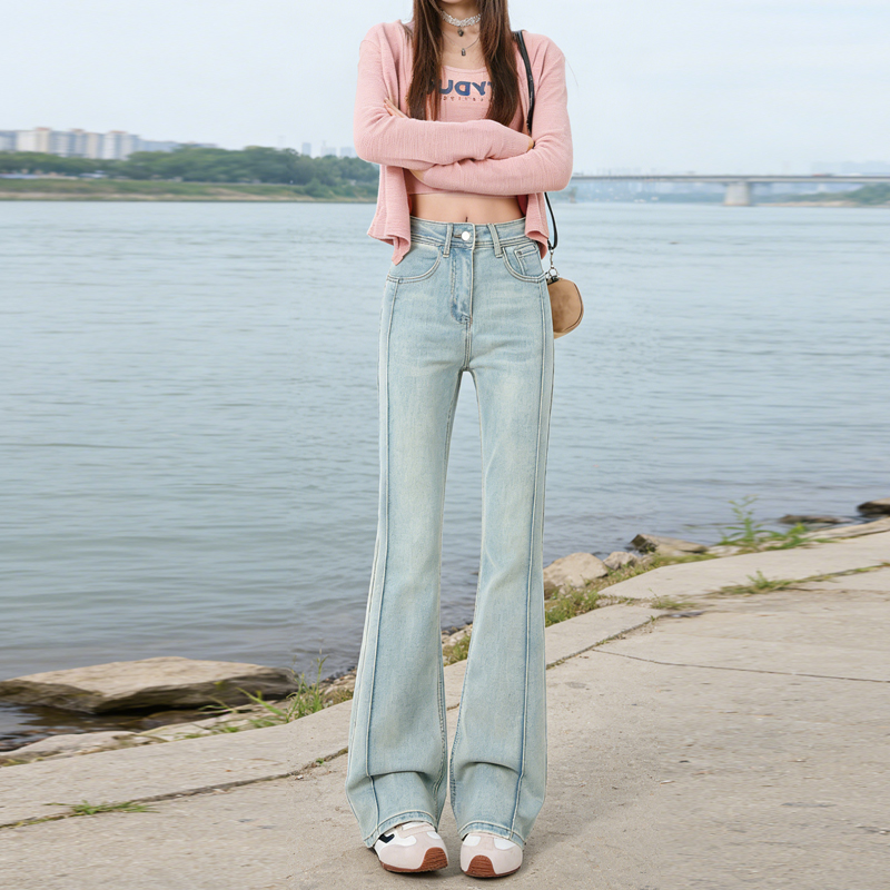 실사 2026 봄 새로운 부츠컷 청바지 여성 아메리칸 하이웨이스트 핫걸 몸매 가꾸기 슬림해 보이는 신축성 호스 슈 바지