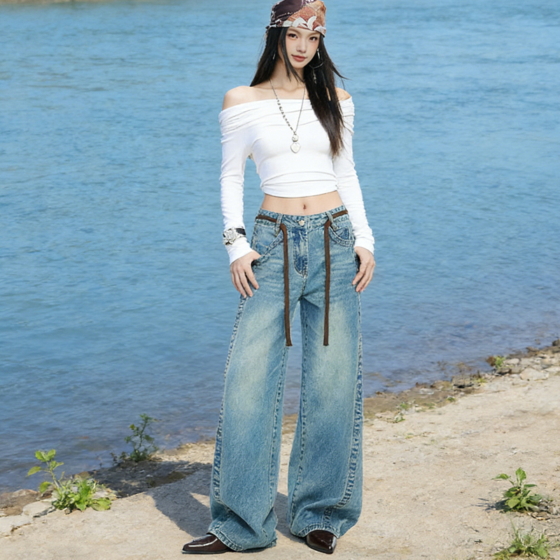 실사 2026 봄 디자이너 수정 디자인 다용도 넓은 다리 워싱 루즈핏 아메리칸 레트로 청바지 스트레이트 팬츠