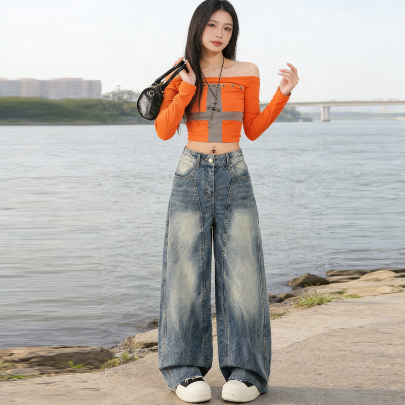 실사 2026 봄 드레스 새로운 뜨거운 판매 거리 다용도 현 차가운 핫걸 조류 소녀 거리 모통이 칼 청바지