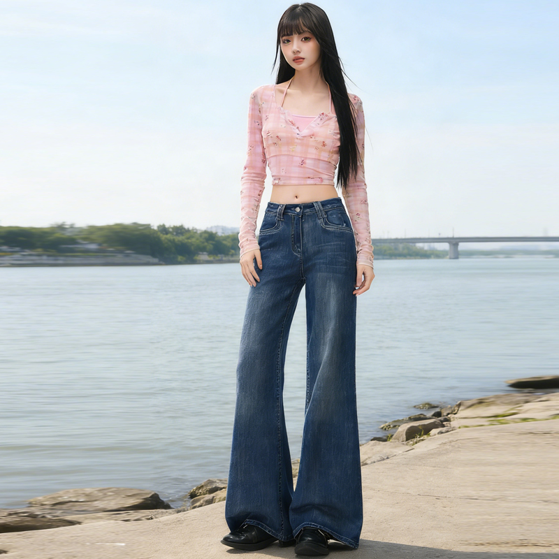 실사 2026 새로운 하이웨이스트 털이 있는 부츠컷 청바지 여성 루즈핏 아니요 막대기 다리 레트로 노스탤지어 나팔 바닥 청소 바지