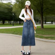 批发实拍2026新款春复古高腰牛仔半身裙女开叉设计感中长款显瘦<b class='q'>包臀</b>裙