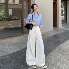 热卖2026春夏新款白色牛仔裤女设计感高腰显瘦宽松休闲阔腿裤子