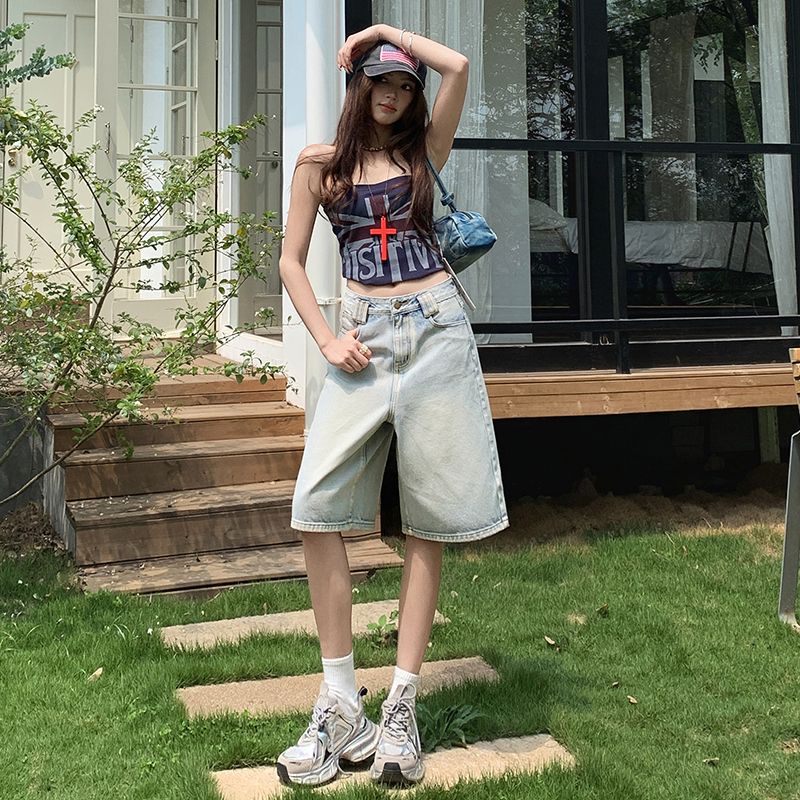실사 2026 여름 새로운 아메리칸 레트로 하이웨이스트 루즈핏 와이드 레그 팬츠 높음 거리 트렌디 차가운 오부 바지 청바지 여성