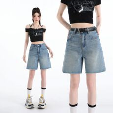 批发实拍2026夏热卖新款美式简约洗水<b class='q'>提</b><b class='q'>臀</b>显瘦百搭牛仔短<b class='q'>裤</b>女
