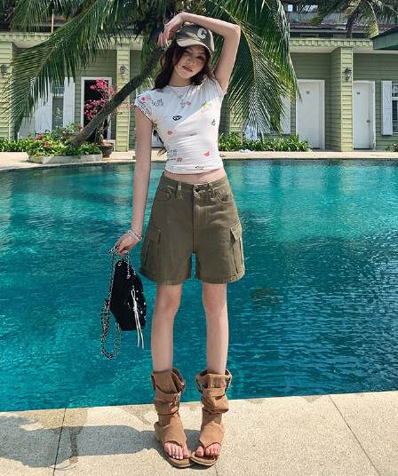 실사 여름 새로운 아메리칸 워싱 마 오래된 순면 워크웨어 청바지 여성 루즈핏 캐주얼 4 점 화이트 반바지