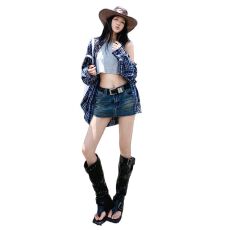 批发实拍2026美式复古包臀防走光低腰弹力牛仔裙裤女