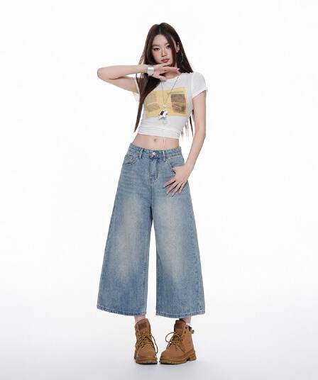 실사 2026 여름 새로운 하늘색 얇은 스타일 8 점 청바지 여성 스트레이트 캐주얼 루즈핏 슬림해 보이는 다용도 바지