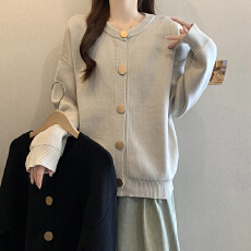 批发2026春<b class='q'>秋</b>新款开衫针织衫外套大码女装微胖mm显瘦宽松毛衣落肩袖