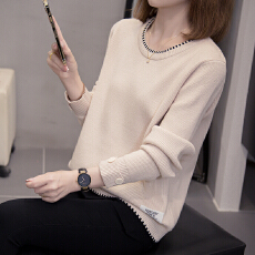 批发2026春<b class='q'>秋</b>新款撞色加厚长袖针织衫上衣大码女装微胖mm宽松内搭毛衣