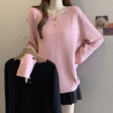 批发2026秋<b class='q'>冬</b>新款钉珠镂空长袖针织衫上衣大码女装微胖mm宽松内搭毛衣