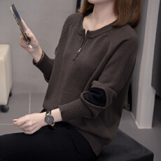 批发秋冬新款拼色插肩袖针织衫上衣大码女装微胖mm宽松显瘦内搭毛衣