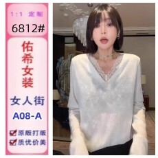 批发大码女装简约V领蕾丝拼接长袖针织衫2026<b class='q'>春</b>季胖mm气质慵懒感上衣