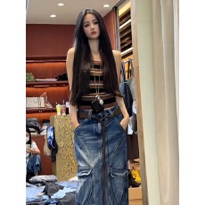 批发美式复古辣妹风撞色条纹针织抹胸女早秋新款修身显瘦内搭打底上衣