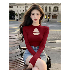 批发纯欲风辣妹性感镂空磨毛打底衫T恤女秋冬新款<b class='q'>修身</b>内搭可外穿上衣