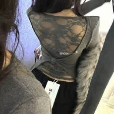 批发韩国东大门2026春季新款纯欲辣妹后背拼接<b class='q'>蕾丝</b>u领长袖<b class='q'>T</b><b class='q'>恤</b>打底衫女