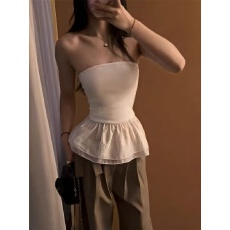 批发韩系纯欲设计感修身抹胸花苞上衣女2026春夏辣妹白色收腰<b class='q'>百搭</b>打底