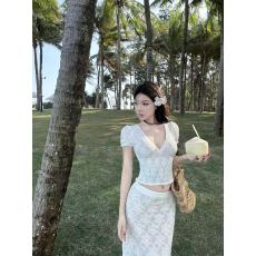 批发v领蕾丝上衣女夏季2026年新款半身裙套装气质两件套