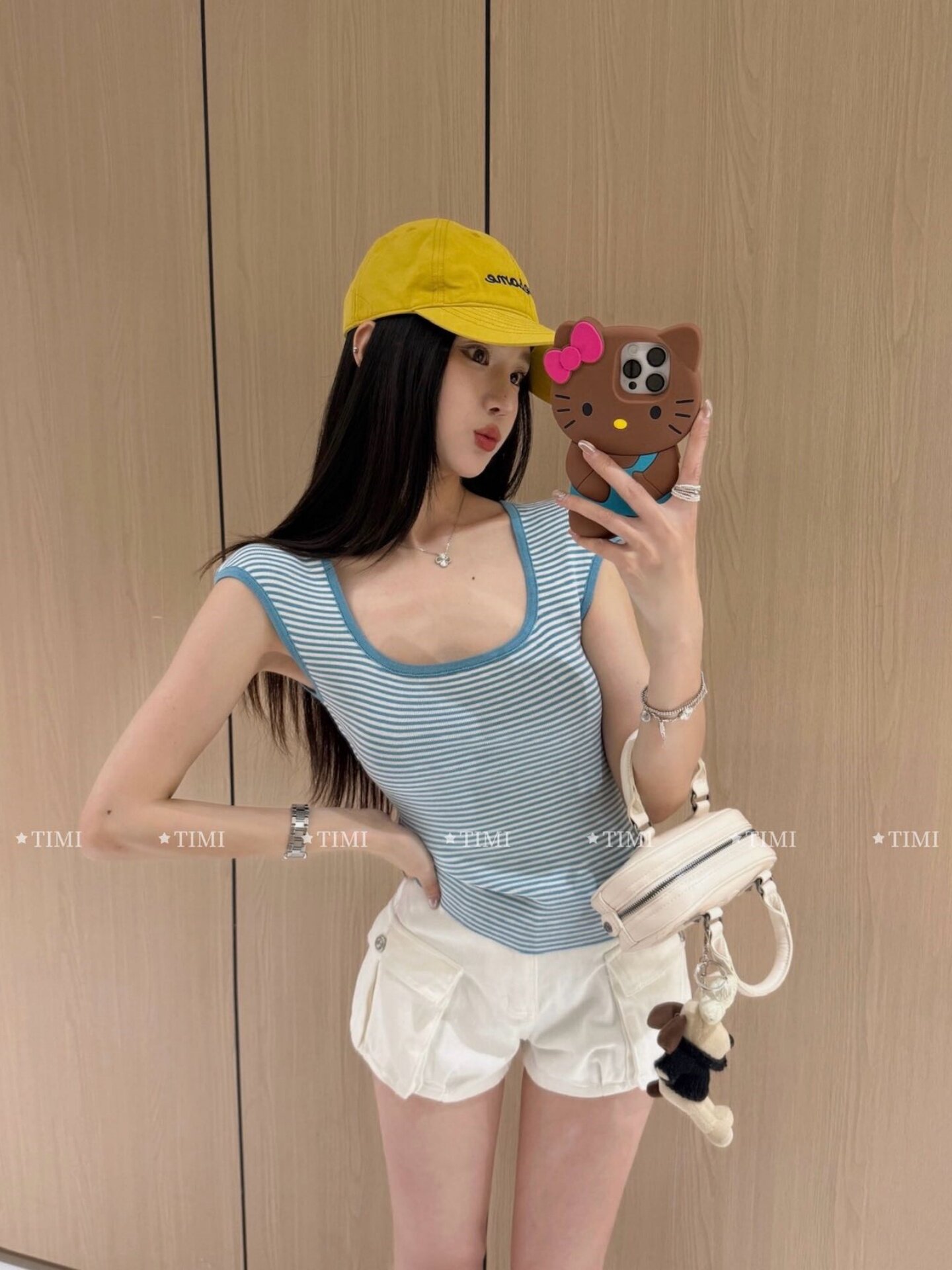 RY4052# 2026夏新款韩版气质复古条纹方领针织背心女显瘦无袖短款上衣