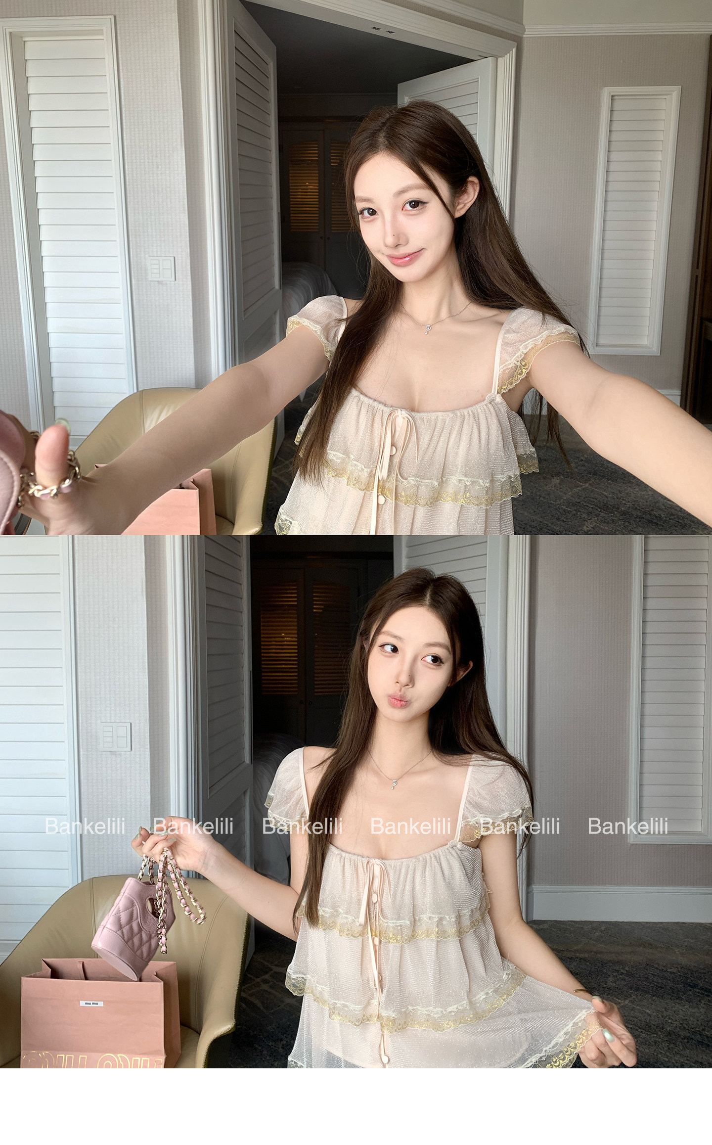 밤나무 코코아 bankelili 팬 바다 리건 프릴 레이스 계층의 감각 작은 날다 소매 광장 칼라 슬립