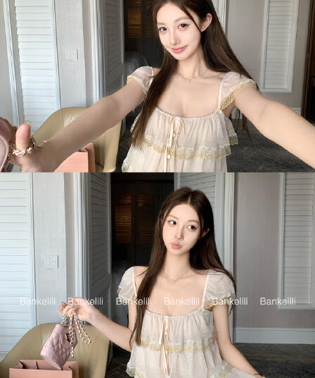 밤나무 코코아 bankelili 팬 바다 리건 프릴 레이스 계층의 감각 작은 날다 소매 광장 칼라 슬립