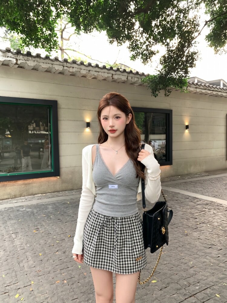 화이트 워터 여성 miu 부서 아름다움 세트 그룹 V넥 캐미솔 레이스 여성 드레스 여름 감기 바람 구덩이 기사 맨위