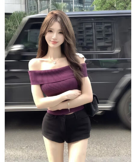 순수한 욕망 바람 핫걸 오프숄더 반팔 티셔츠 여성 여름 새로운 몸매 가꾸기 슬림해 보이는 섹시함 오프숄더 니트 맨위 여성