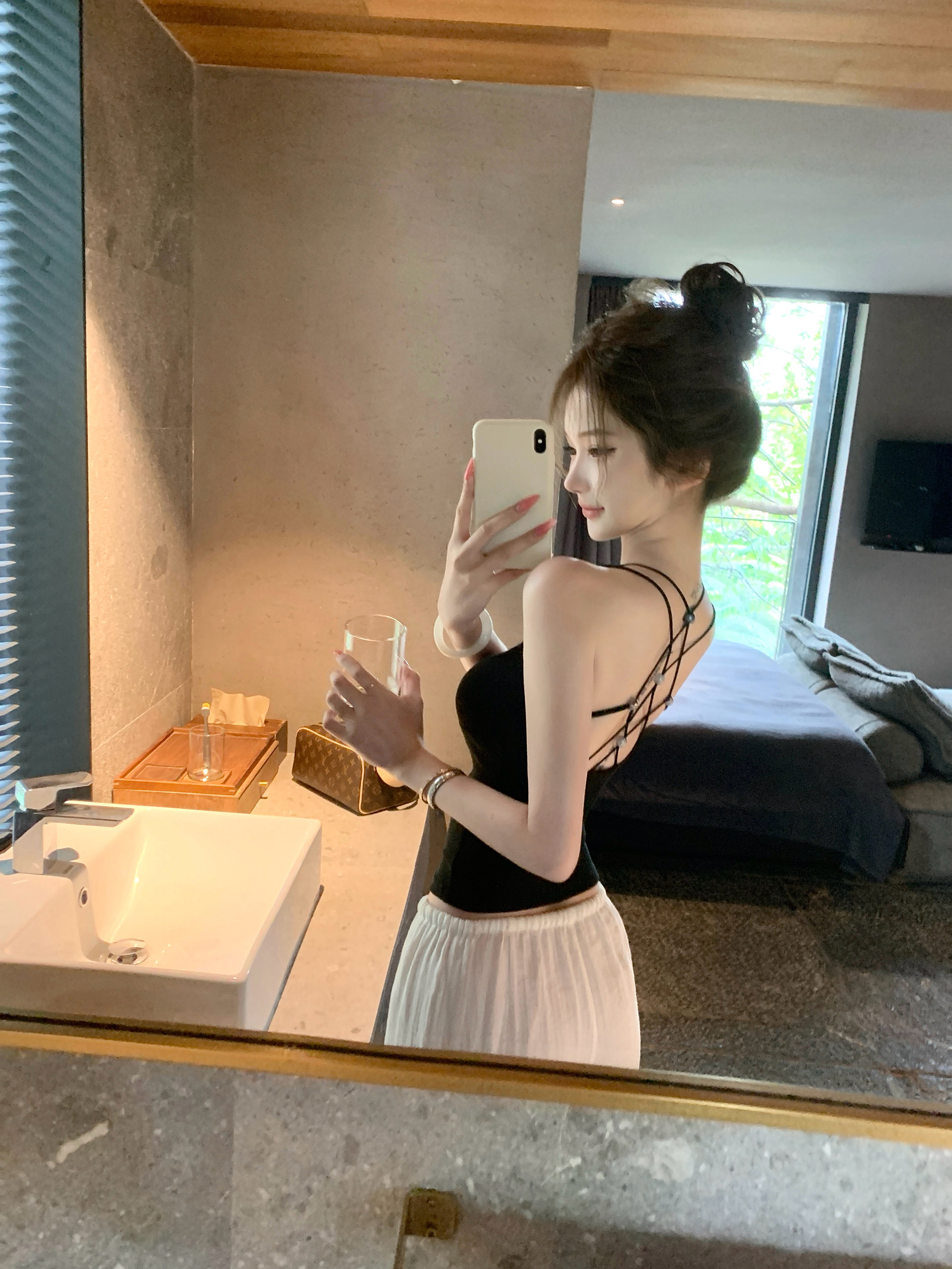 jmshop 화이트 여성 개발 순수한 욕망 핫걸 센스 캐미솔 외출용 여름 백리스 섹시함 민소매 맨위