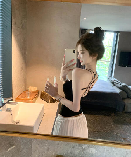 jmshop 화이트 여성 개발 순수한 욕망 핫걸 센스 캐미솔 외출용 여름 백리스 섹시함 민소매 맨위