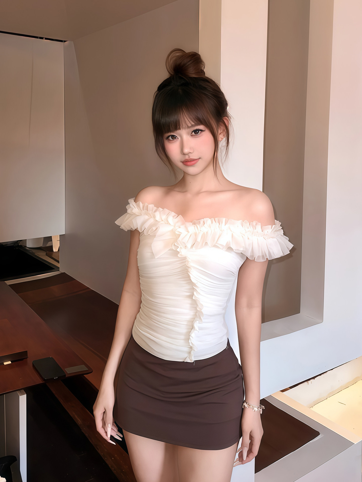 달콤함 착용 가져 가라. 오프숄더 프릴 주름 반팔 티셔츠 여름 새로운 여성 의류 망사 패치워크 품격 맨위