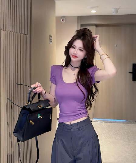 ccdz 패션 대 u 칼라 다용도 반팔 맨위 여성 순수한 욕망 핫걸 다용도 몸매 가꾸기 슬림해 보이는 티셔츠 여성 여름