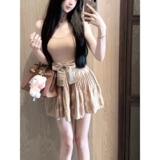 LXYG粉色蝴蝶结无袖背心针织吊带连衣裙女2026夏纯欲温柔小个裙子