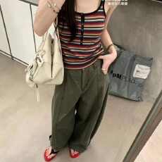 批发夏上新韩系复古撞色条纹设计背心吊带拼色弹力内搭<b class='q'>上衣</b>女设计感