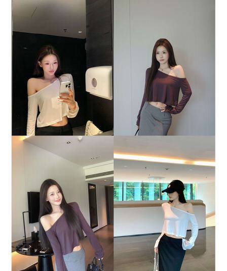 주간 실크 아마 미니멀리즘 느슨함 질감 센스 다용도 얇고 가벼운 비스듬한 어깨 긴팔 맨위