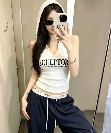 아메리칸 레트로 후드 조끼 여성 이른 가을 새로운 알파벳 프린트 V넥 몸매 가꾸기 슬림해 보이는 핫걸 바람 인사이드 잡아라. 의류
