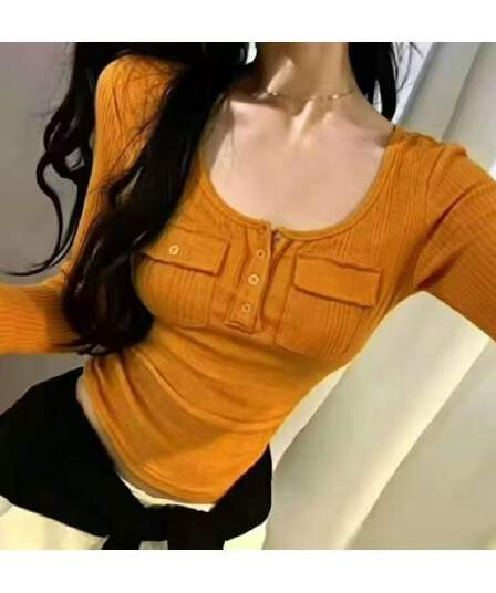 2026 가을 한국 스타일 u 칼라 단추 긍정적 인 어깨 반팔 티셔츠 여성 의류 순수한 욕망 주머니 주름 허리 수축 쇼트 스타일 맨위 서비스