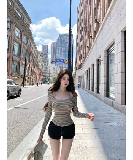 종이 사람들 긴팔 티셔츠 스트라이프 맨위