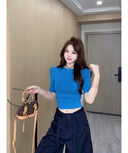 이른 가을 신제품 패션 다용도 작은 원 칼라 중간 소매 맨위 여성