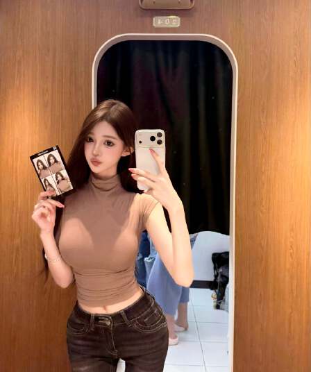 cher 챠오어 soft layer 반하이넥 티셔츠 여성 한 부서 작은 날다 소매 몸매 가꾸기 인사이드 가져 가라. 만나는 맨위