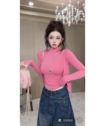 가을 핫걸 새로운 패션 다용도 슬림해 보이는 몸매 가꾸기 반하이넥 조끼 긴팔 오픈 가디건 품격 패션 세트 여성
