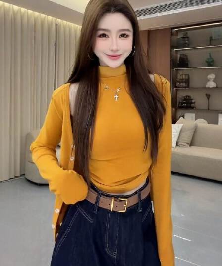 빛 요리 한 코치 전체 집합 착용 가져 가라. 2026 가을 도파민 터틀넥 조끼 니트 오픈 가디건 투피스 슈트
