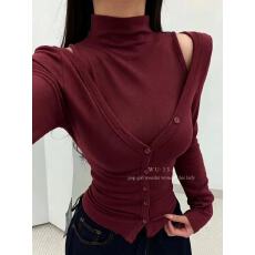 辣妹显身材高领背心长袖开衫两件套女早秋wu33新款纯欲感显瘦上衣