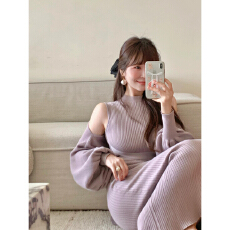 批发已出货  小众名媛风灯笼袖设计感罩衫圆领交叉系带背心包臀<b class='q'>连衣裙</b>