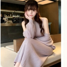 批发已出货  小众甜美纯欲风灯笼袖设计感罩衫圆领交叉系带包臀<b class='q'>连衣裙</b>