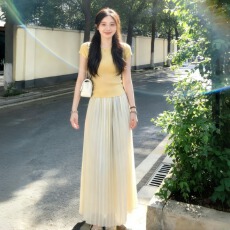 批发已出货·小众潮流修身针织短袖上衣女夏日气质温柔半身裙两件套装