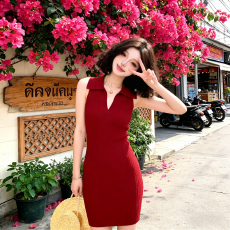 批发已出货2026夏<b class='q'>欧美</b>辣妹性感纯欲POLO领无袖针织背心<b class='q'>连衣裙</b>女潮