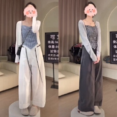 批发2026夏季新款设计时尚洋气吊带+开衫+显瘦休闲宽松百搭阔腿裤套<b class='q'>装</b>