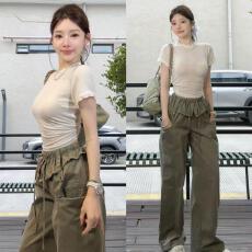 批发蕾丝边圆领t恤修身纯欲上衣+美式复古工装<b class='q'>裤</b>2026夏宽松显瘦休闲<b class='q'>裤</b>