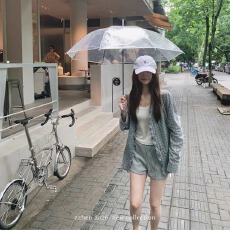 批发2026初<b class='q'>秋</b>普吉限定蓝格纹花边领衬衫+抽绳短款休闲卫裤遛弯短裤
