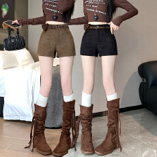 批发咖色鹿皮绒<b class='q'>短裤</b>女秋季新款美式辣妹风气质百搭a字靴裤